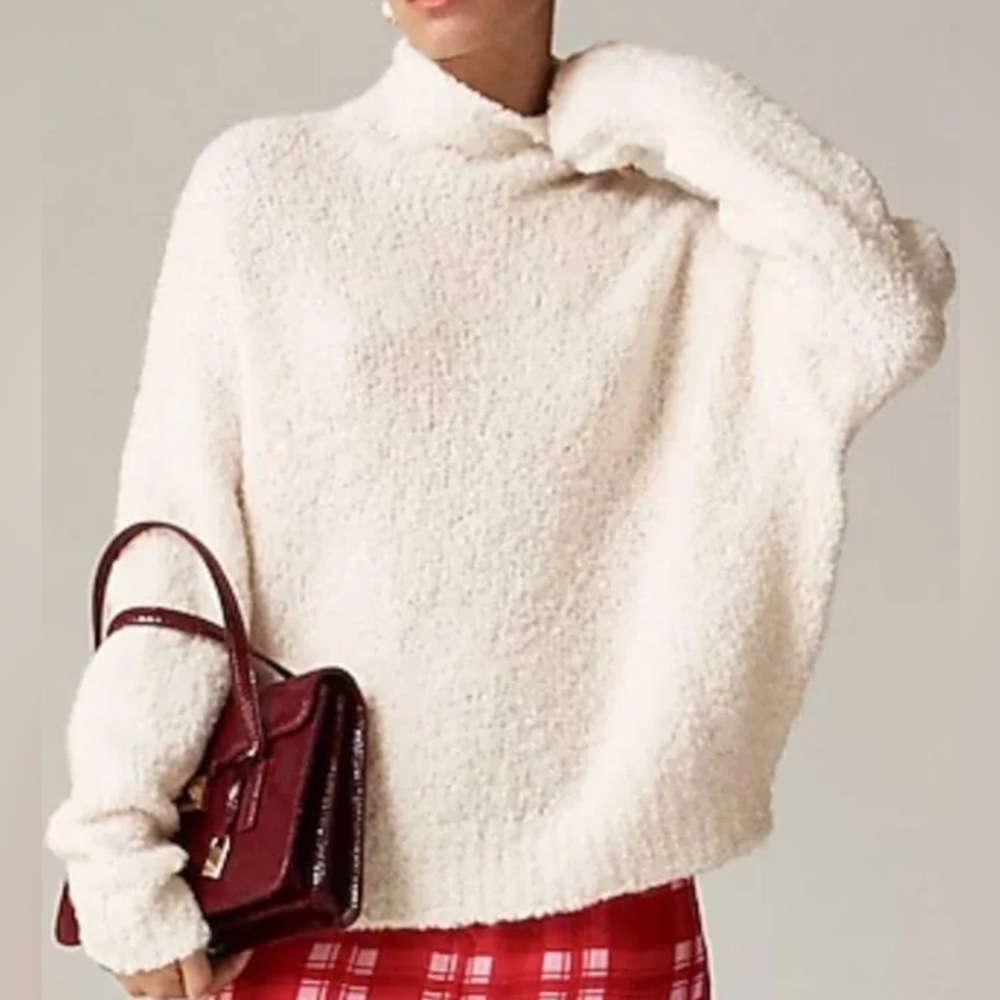 NWT J.Crew cream roll-neck boucle sweater size Medium